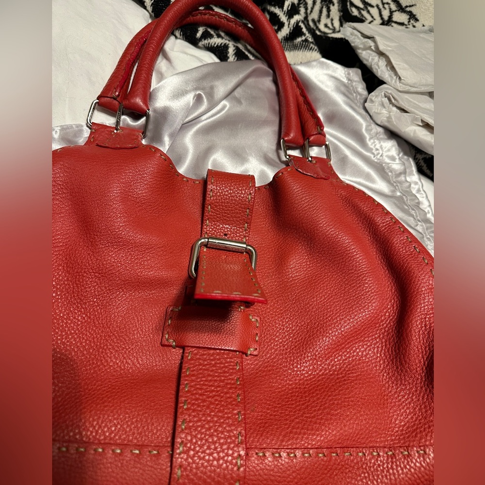 Fendi Sellaria Red Leather Bag w/Silver Hardware - Picture 3 of 12
